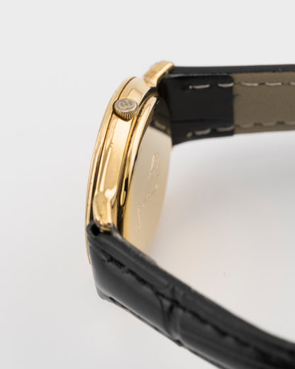 90s GUCCI 3000L Gold Watch w/Black Leather Band