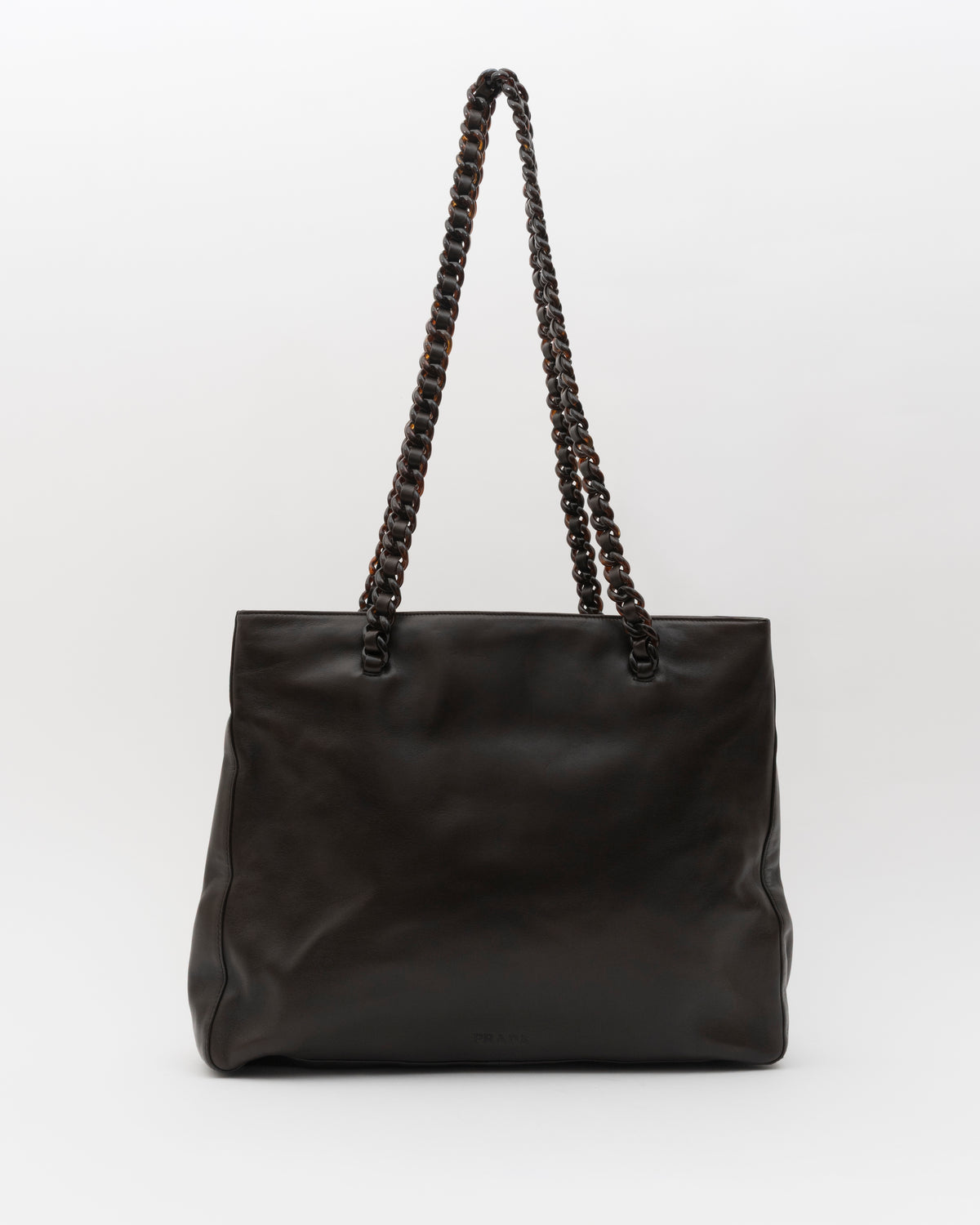 90s PRADA Deep Brown Nappa Leather Tortoiseshell Chain Tote
