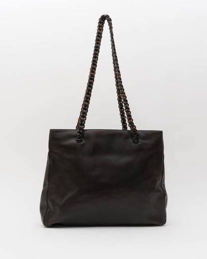 90s PRADA Deep Brown Nappa Leather Tortoiseshell Chain Tote