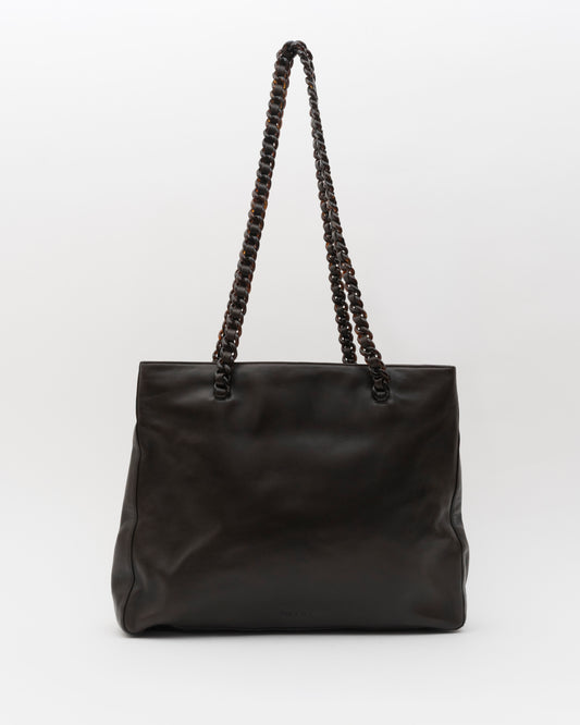 90s PRADA Deep Brown Nappa Leather Tortoiseshell Chain Tote