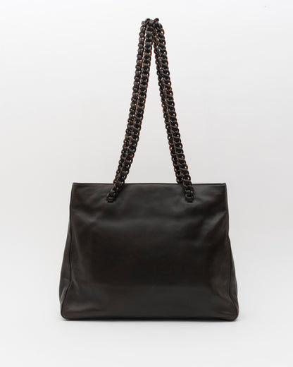 90s PRADA Deep Brown Nappa Leather Tortoiseshell Chain Tote