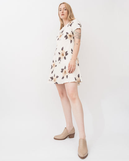 Vintage Cream Floral Dress (S/M)