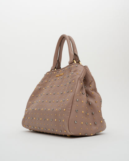 2000s MIU MIU Dusty Rose Studded Two-Way Bag