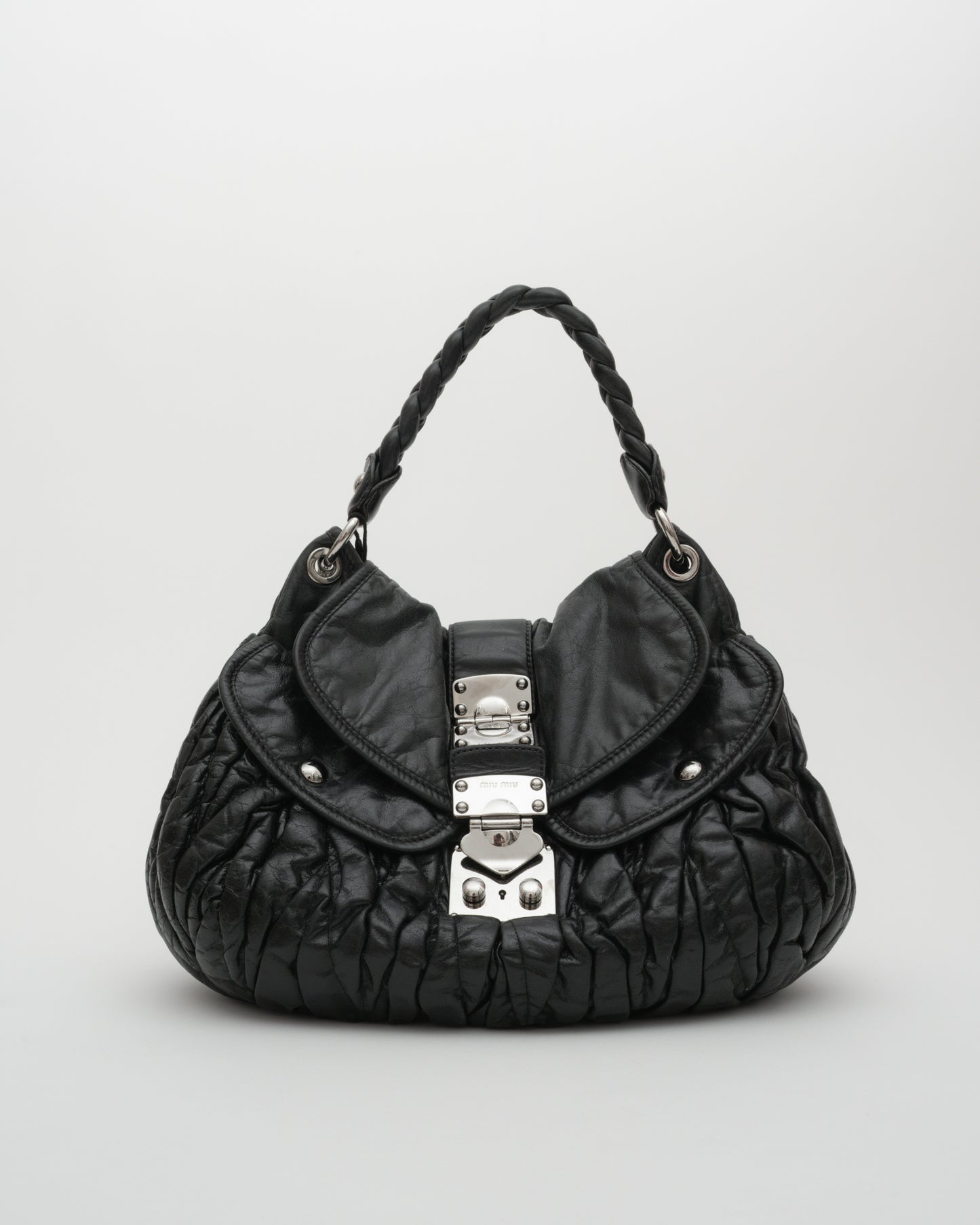 2000s MIU MIU Black Matelasse Coffer Two-Way Bag