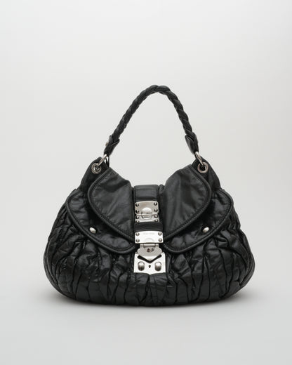 2000s MIU MIU Black Matelasse Coffer Two-Way Bag