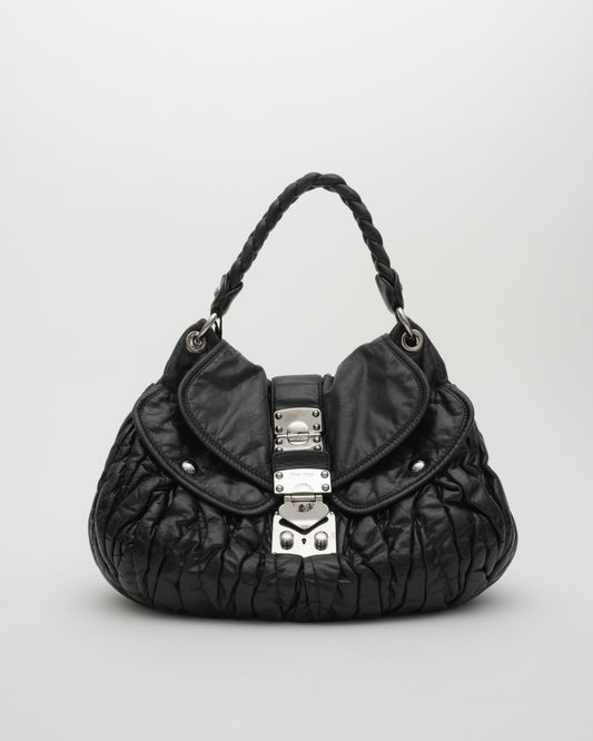 2000s MIU MIU Black Matelasse Coffer Two-Way Bag