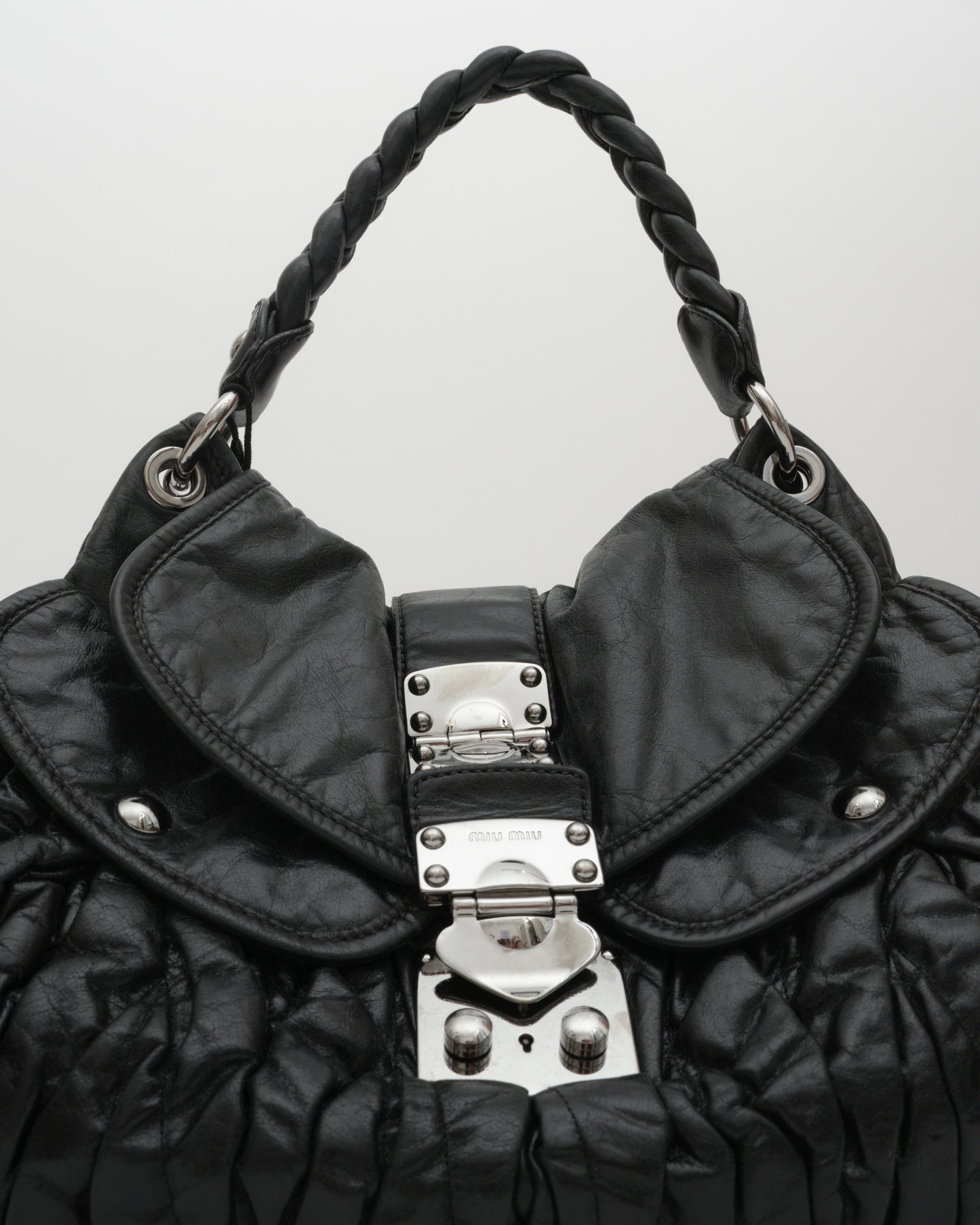 2000s MIU MIU Black Matelasse Coffer Two-Way Bag
