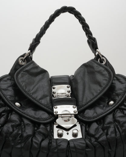 2000s MIU MIU Black Matelasse Coffer Two-Way Bag