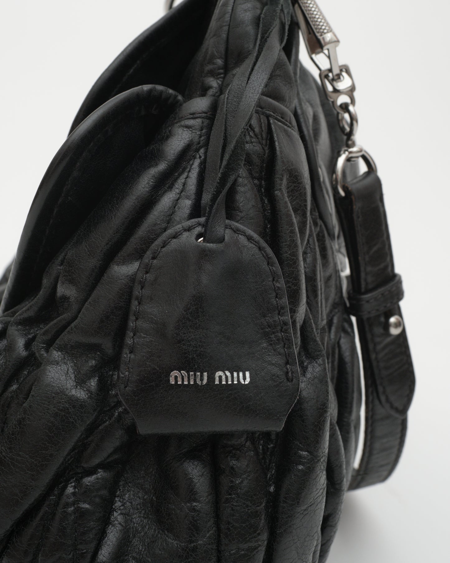2000s MIU MIU Black Matelasse Coffer Two-Way Bag