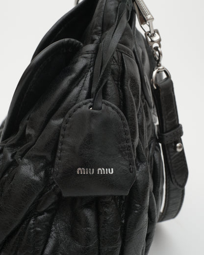 2000s MIU MIU Black Matelasse Coffer Two-Way Bag