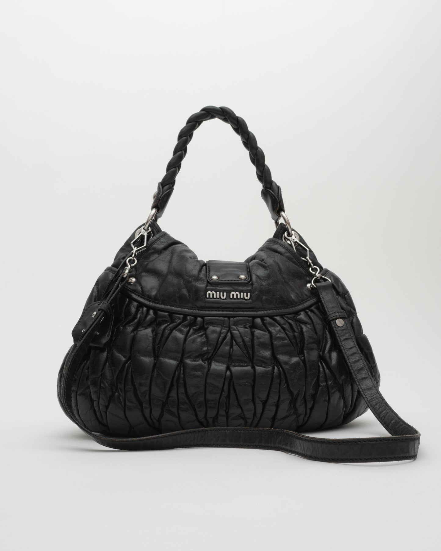 2000s MIU MIU Black Matelasse Coffer Two-Way Bag