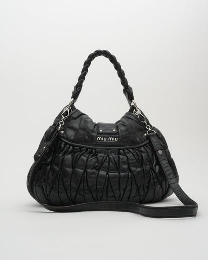 2000s MIU MIU Black Matelasse Coffer Two-Way Bag