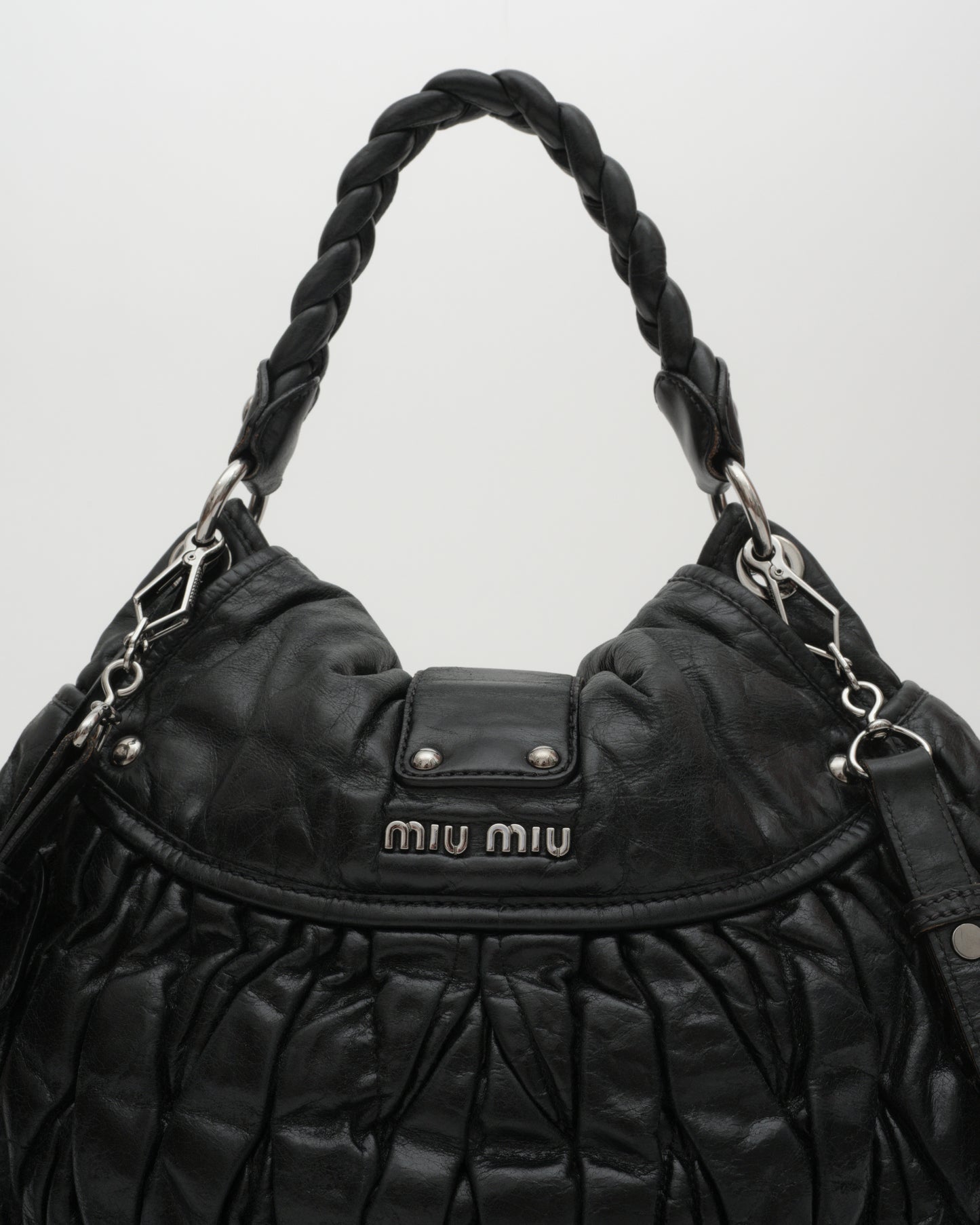 2000s MIU MIU Black Matelasse Coffer Two-Way Bag