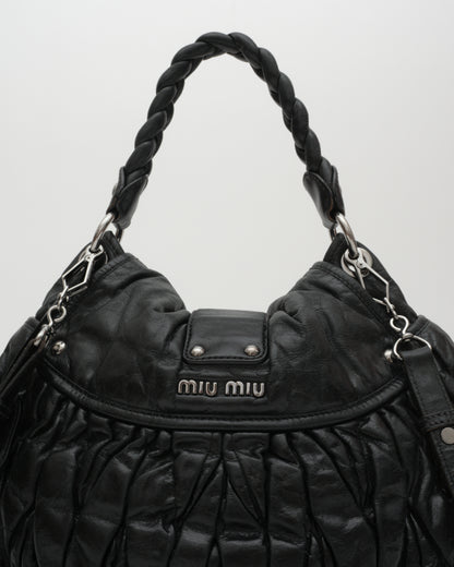 2000s MIU MIU Black Matelasse Coffer Two-Way Bag