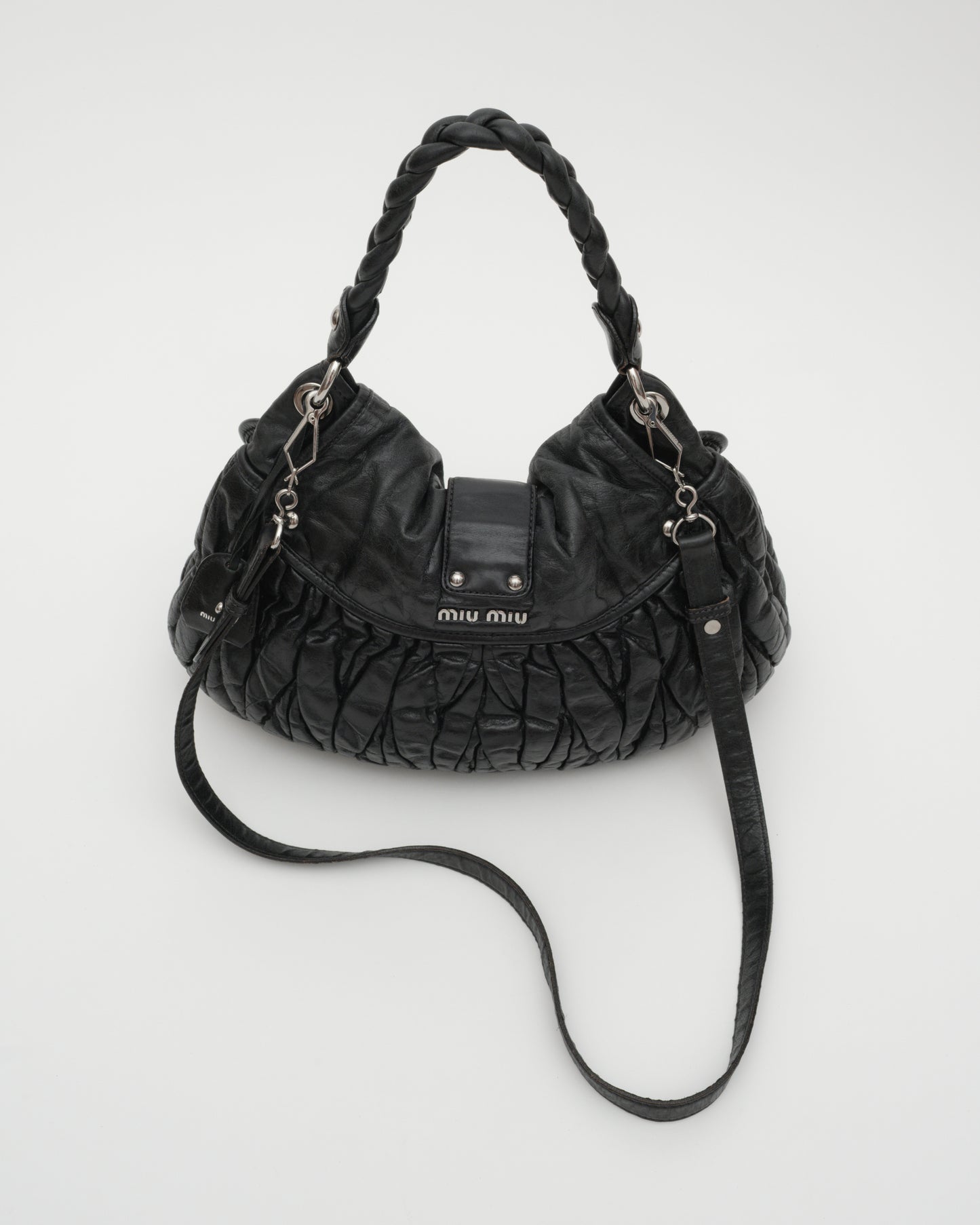 2000s MIU MIU Black Matelasse Coffer Two-Way Bag