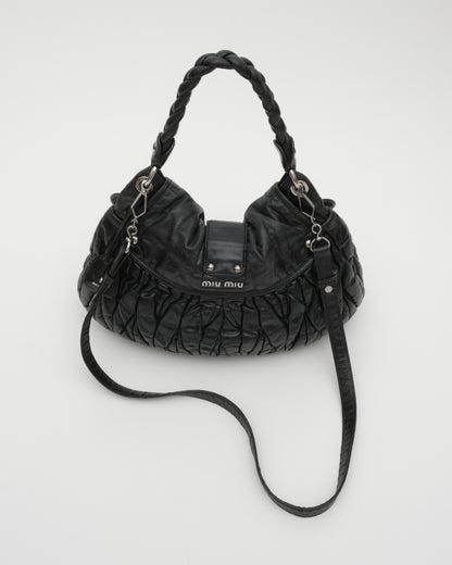 2000s MIU MIU Black Matelasse Coffer Two-Way Bag