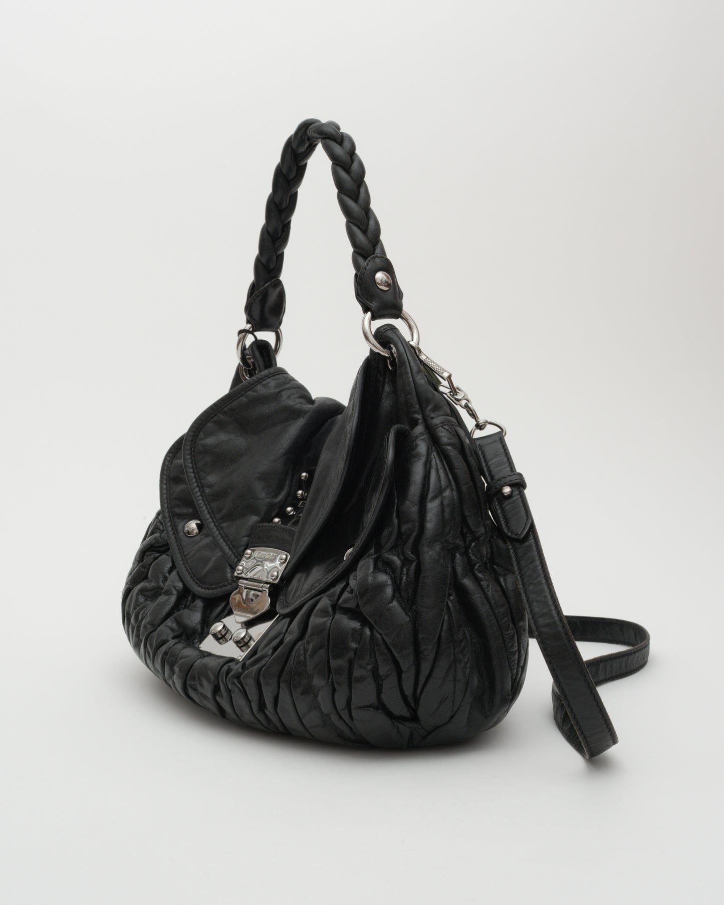 2000s MIU MIU Black Matelasse Coffer Two-Way Bag