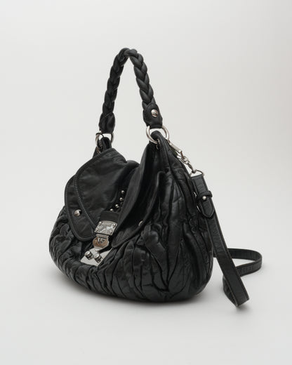 2000s MIU MIU Black Matelasse Coffer Two-Way Bag