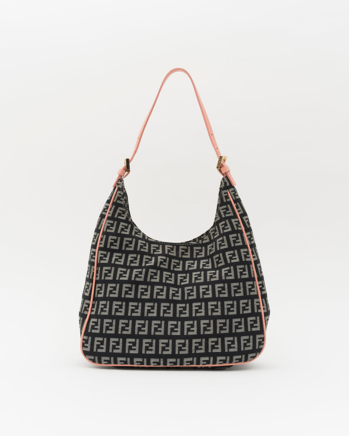 2000s FENDI Navy Zucchino Canvas Hobo Bag w/Pink Leather Trim