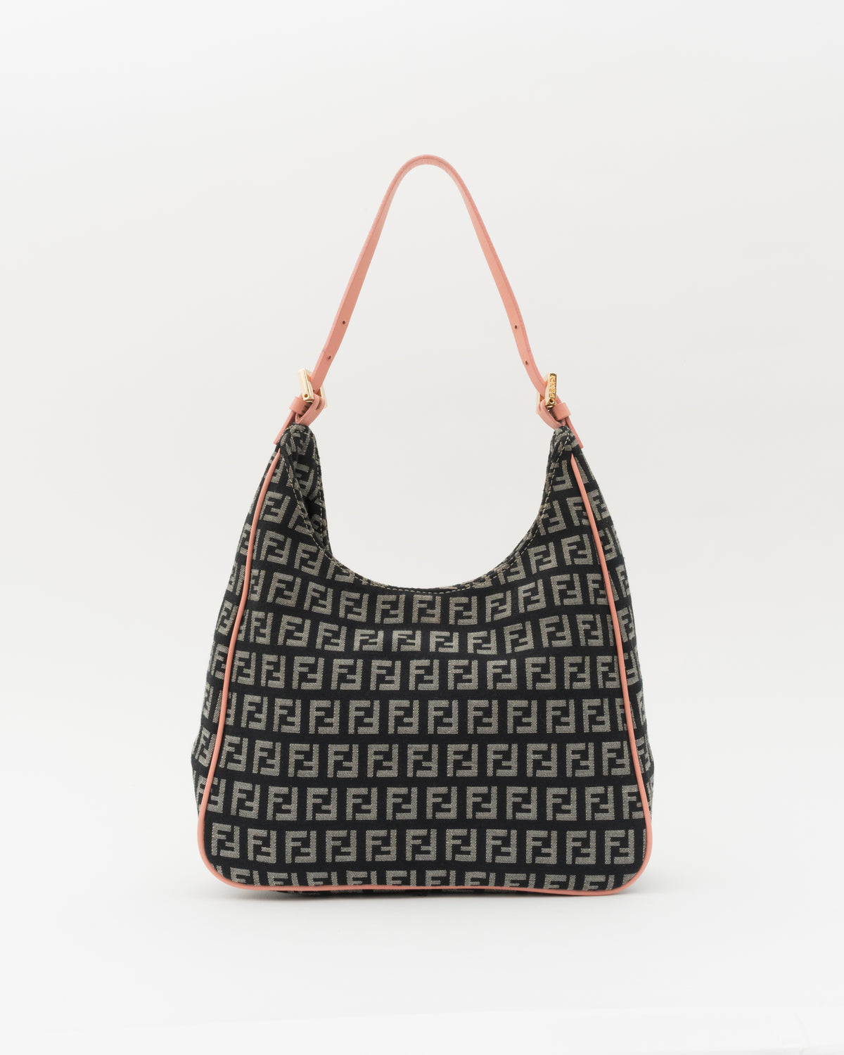 2000s FENDI Navy Zucchino Canvas Hobo Bag w/Pink Leather Trim