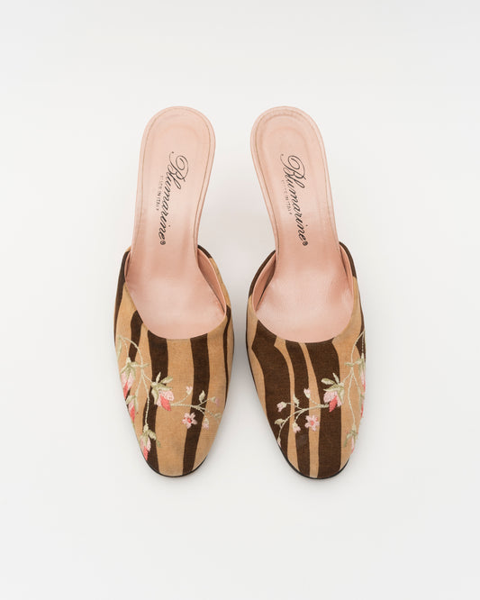 2000s BLUMARINE Zebra Jacquard & Floral Embroidered Mules (37)