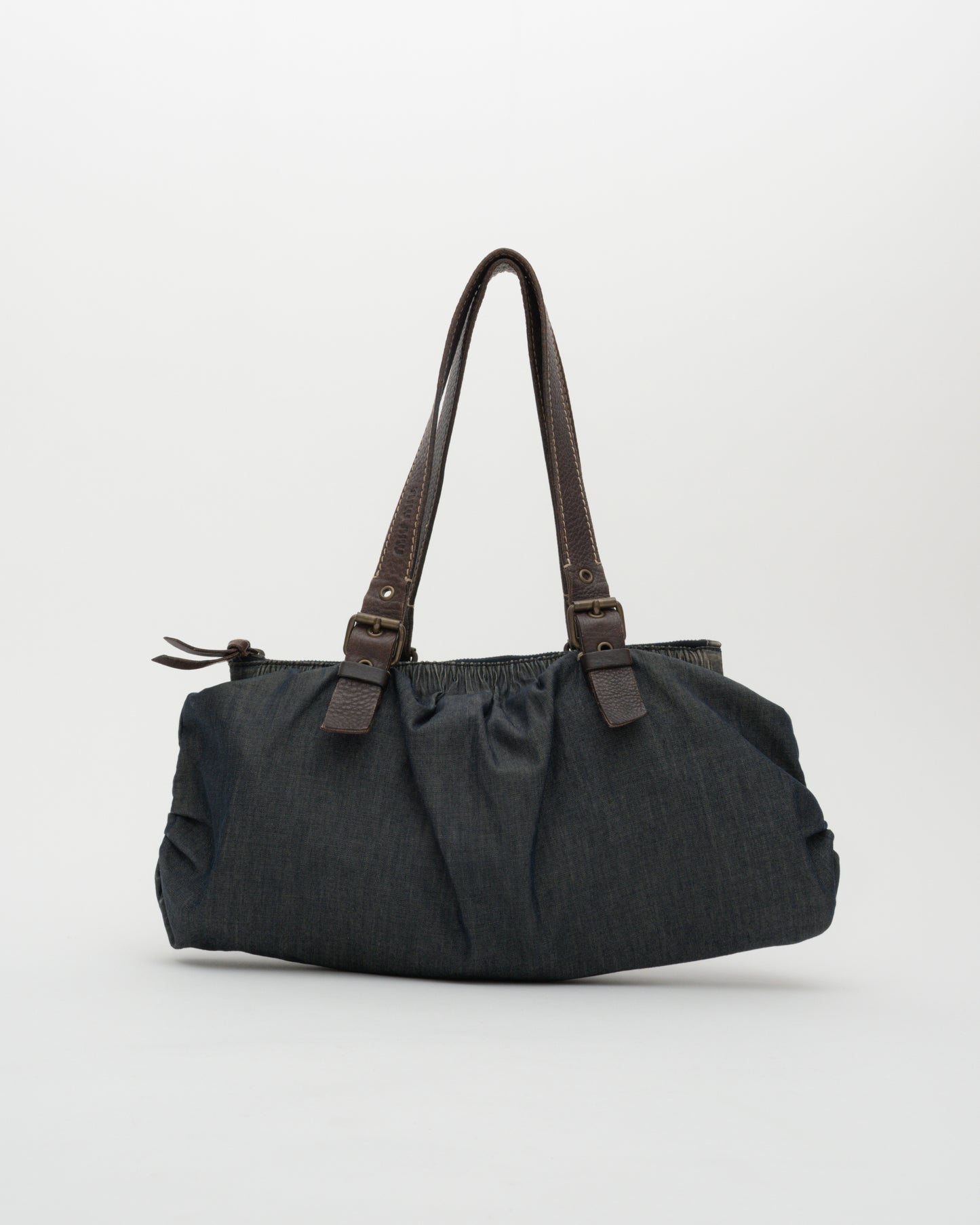 2000s MIU MIU Ruched Denim Bowling Bag