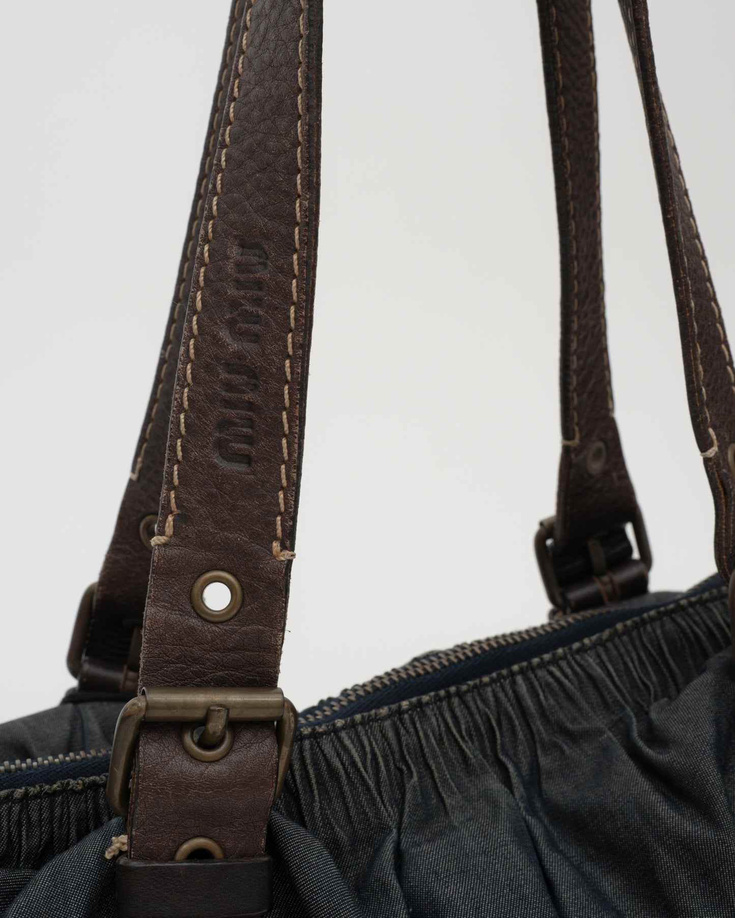 2000s MIU MIU Ruched Denim Bowling Bag