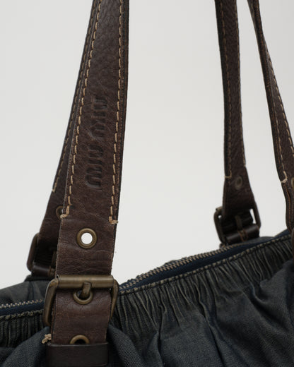 2000s MIU MIU Ruched Denim Bowling Bag