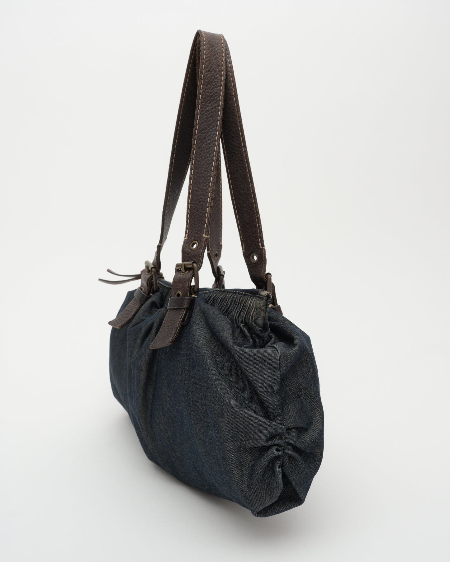 2000s MIU MIU Ruched Denim Bowling Bag