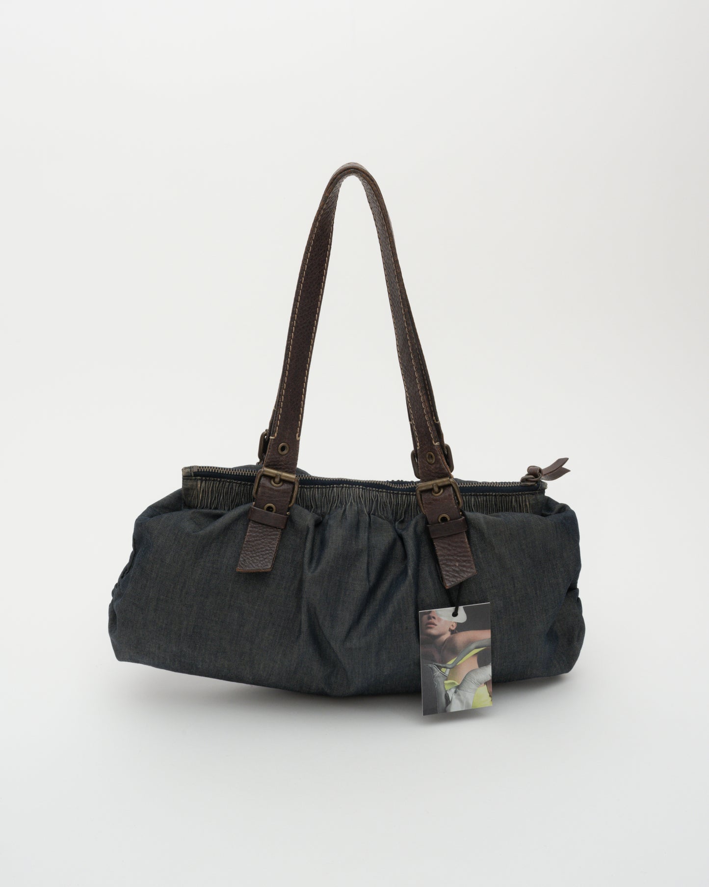 2000s MIU MIU Ruched Denim Bowling Bag