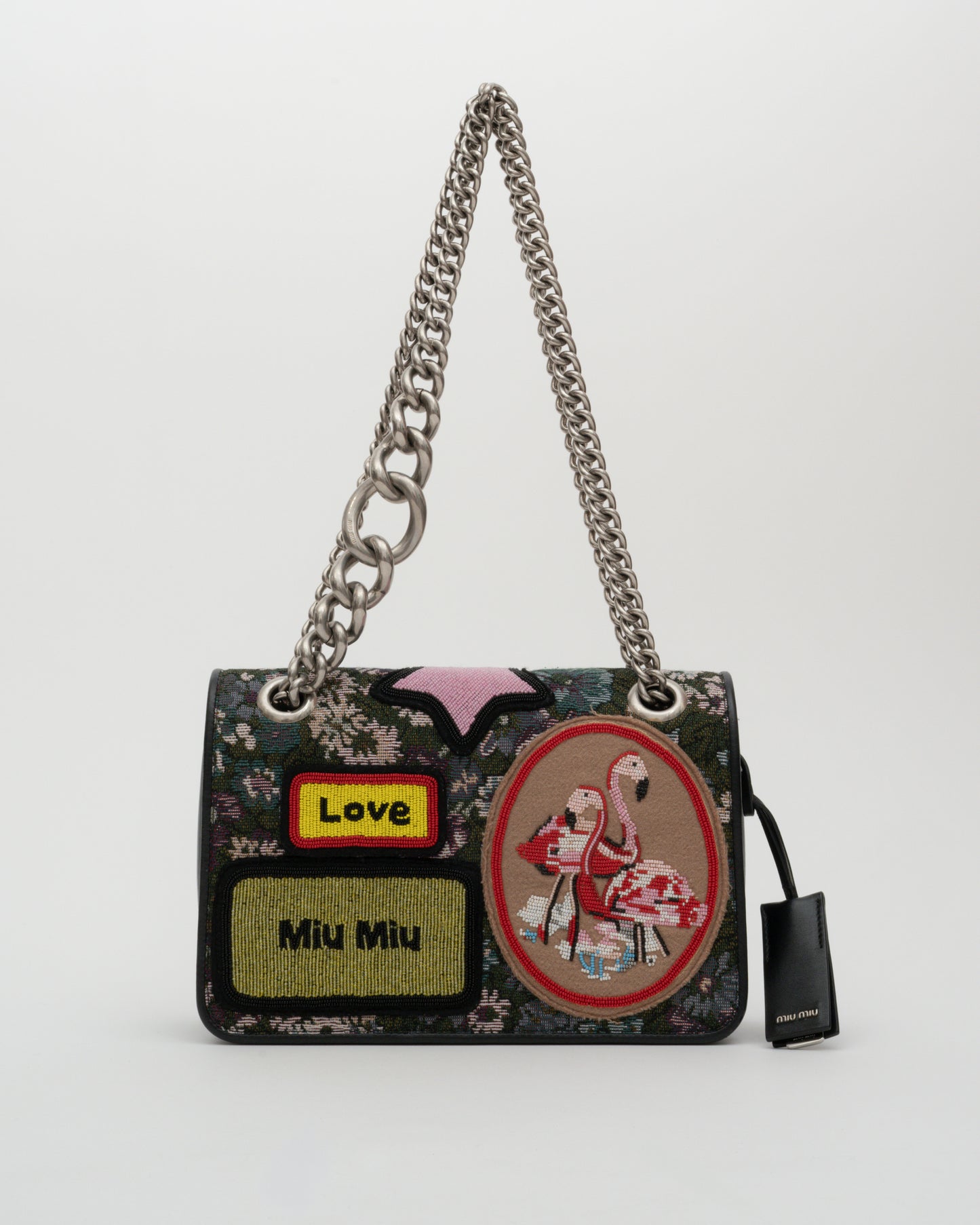 AW2016 MIU MIU Appliqued Floral Jacquard Club Shoulder Bag