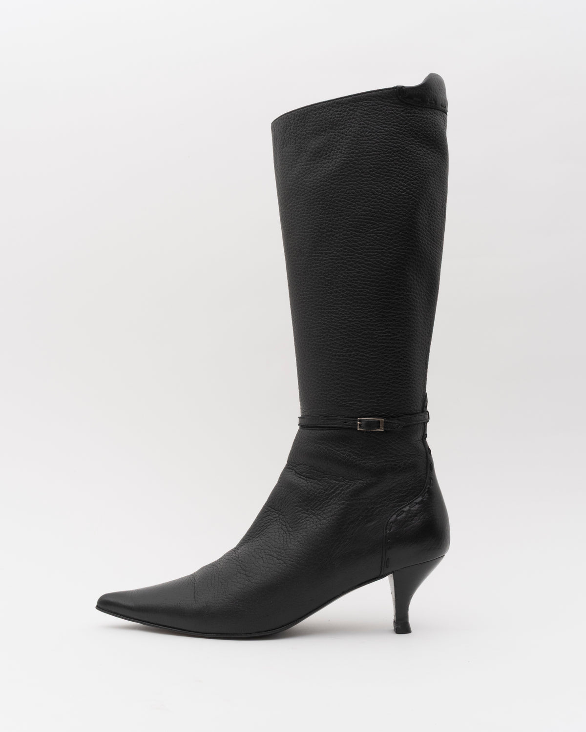 2000s FENDI Black Pebbled Leather Tall Boots (35.5)