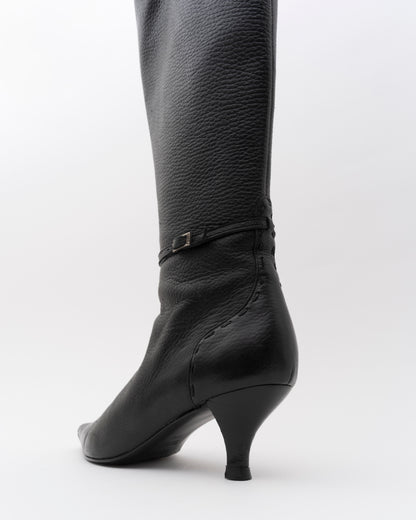 2000s FENDI Black Pebbled Leather Tall Boots (35.5)
