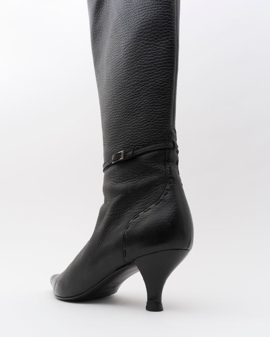 2000s FENDI Black Pebbled Leather Tall Boots (35.5)