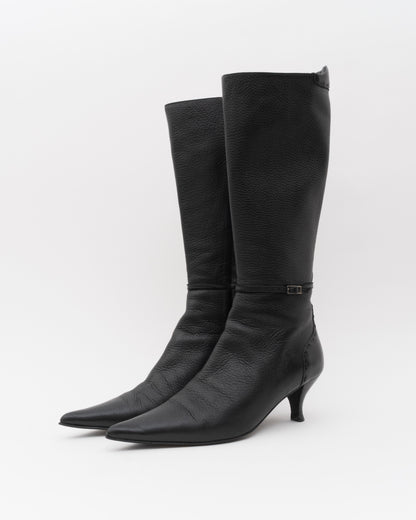 2000s FENDI Black Pebbled Leather Tall Boots (35.5)