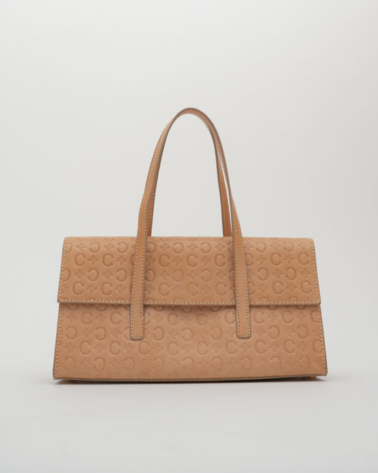 2000s CELINE Tan C Monogram Embossed Leather Baguette Bag