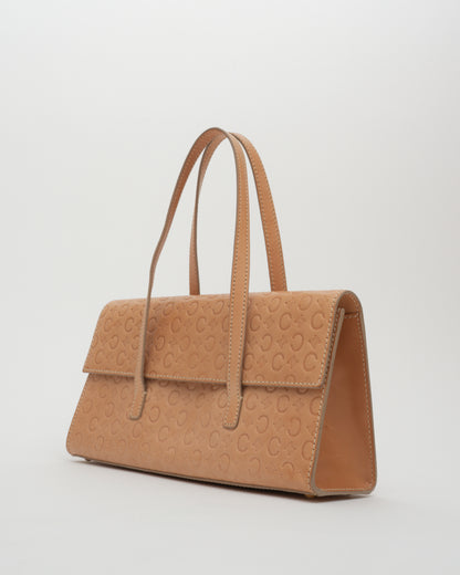 2000s CELINE Tan C Monogram Embossed Leather Baguette Bag