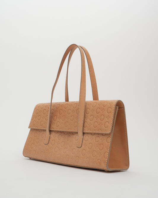2000s CELINE Tan C Monogram Embossed Leather Baguette Bag