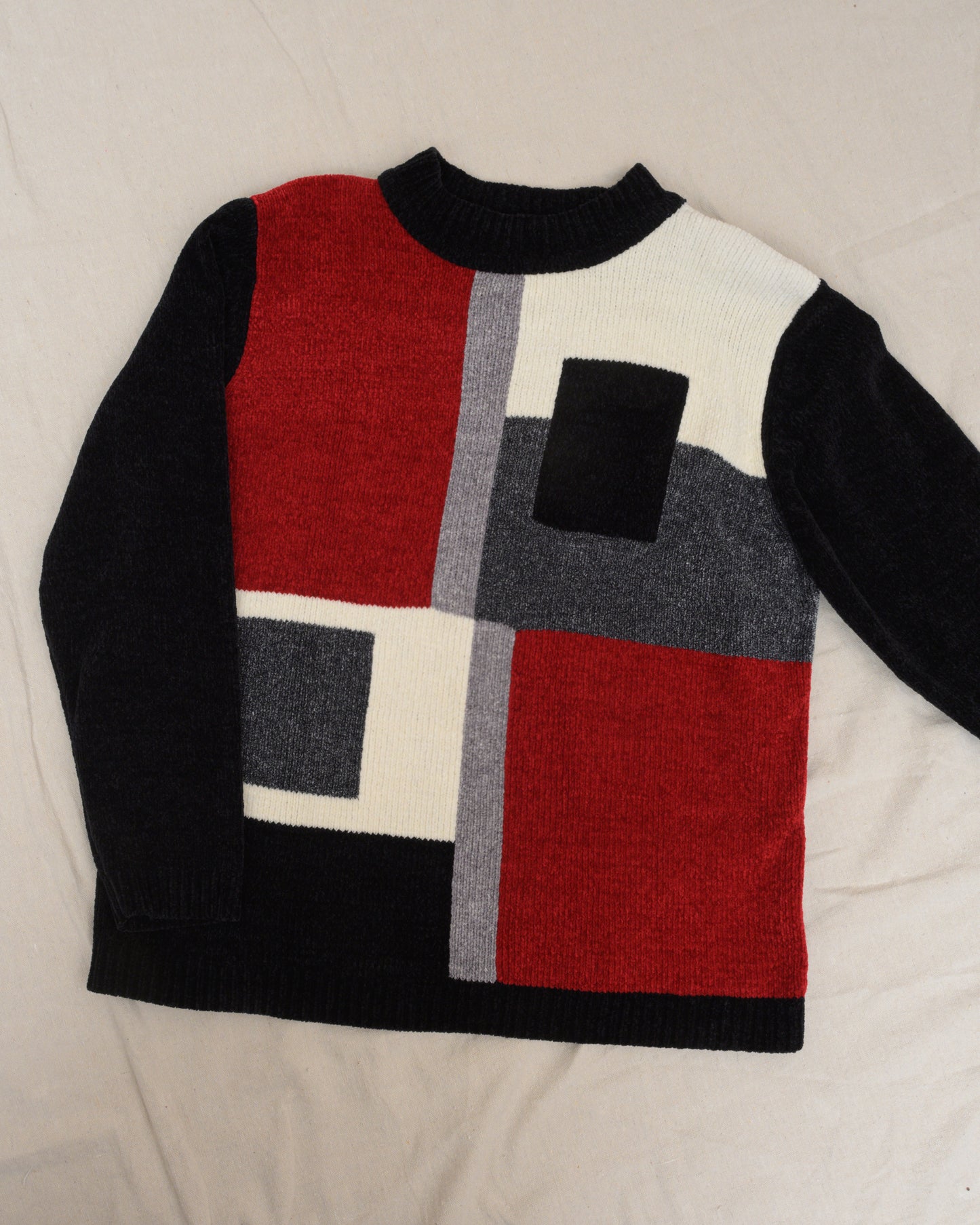 Vintage Geometric Chenille Knit Sweater (S/M)
