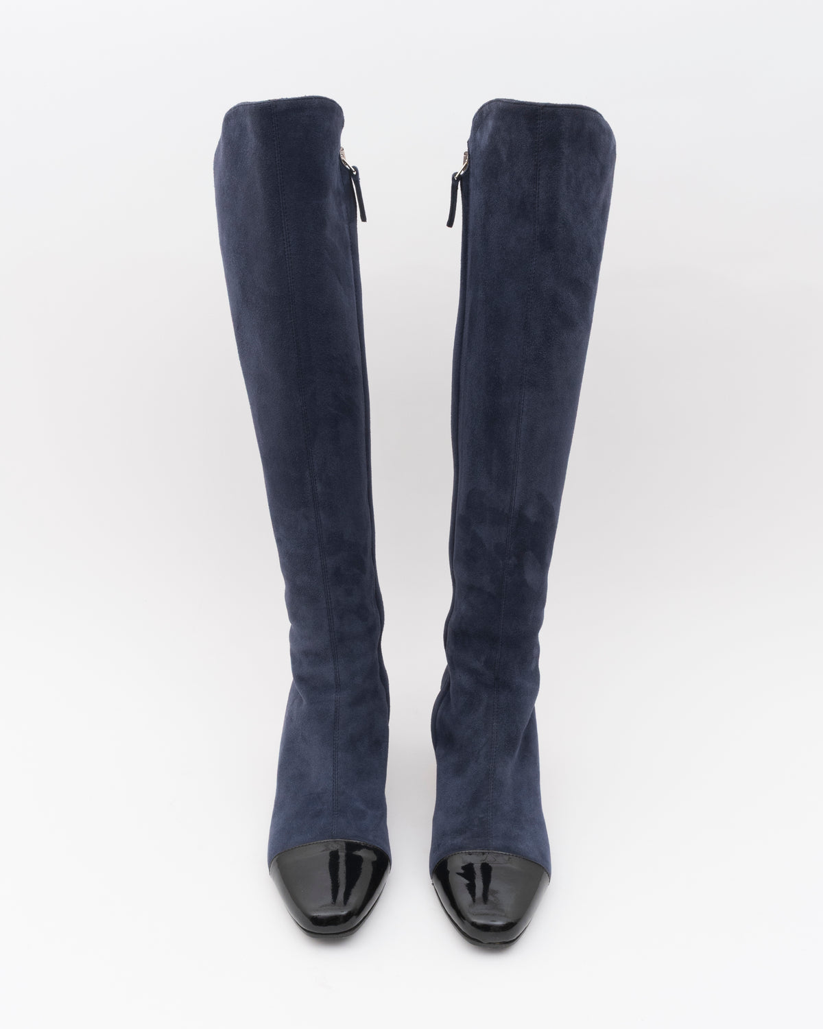 2000s MAX MARA Navy Suede Cap-Toe Boots (7.5)