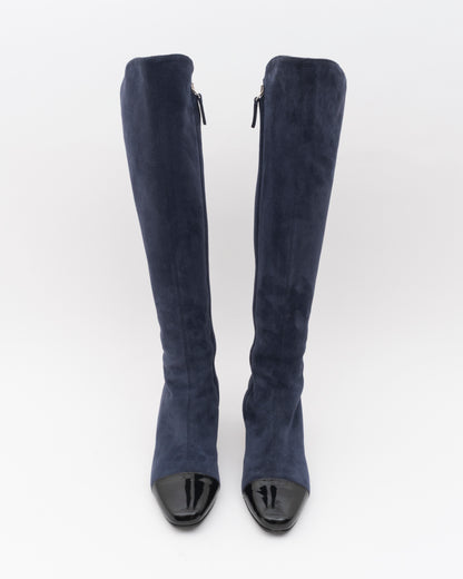 2000s MAX MARA Navy Suede Cap-Toe Boots (7.5)