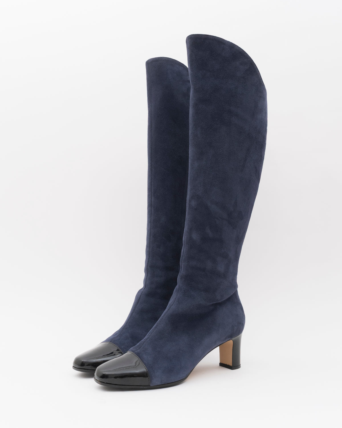 2000s MAX MARA Navy Suede Cap-Toe Boots (7.5)