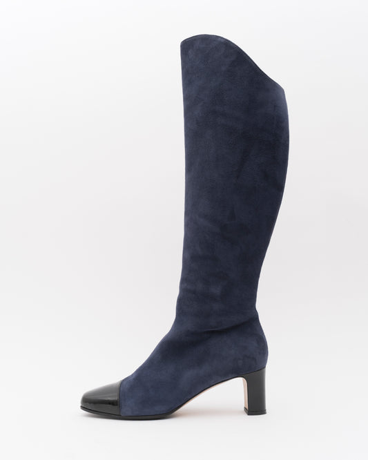 2000s MAX MARA Navy Suede Cap-Toe Boots (7.5)