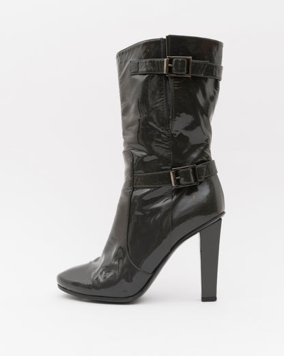 2000s JIMMY CHOO Olive Patent Leather Booties (38)