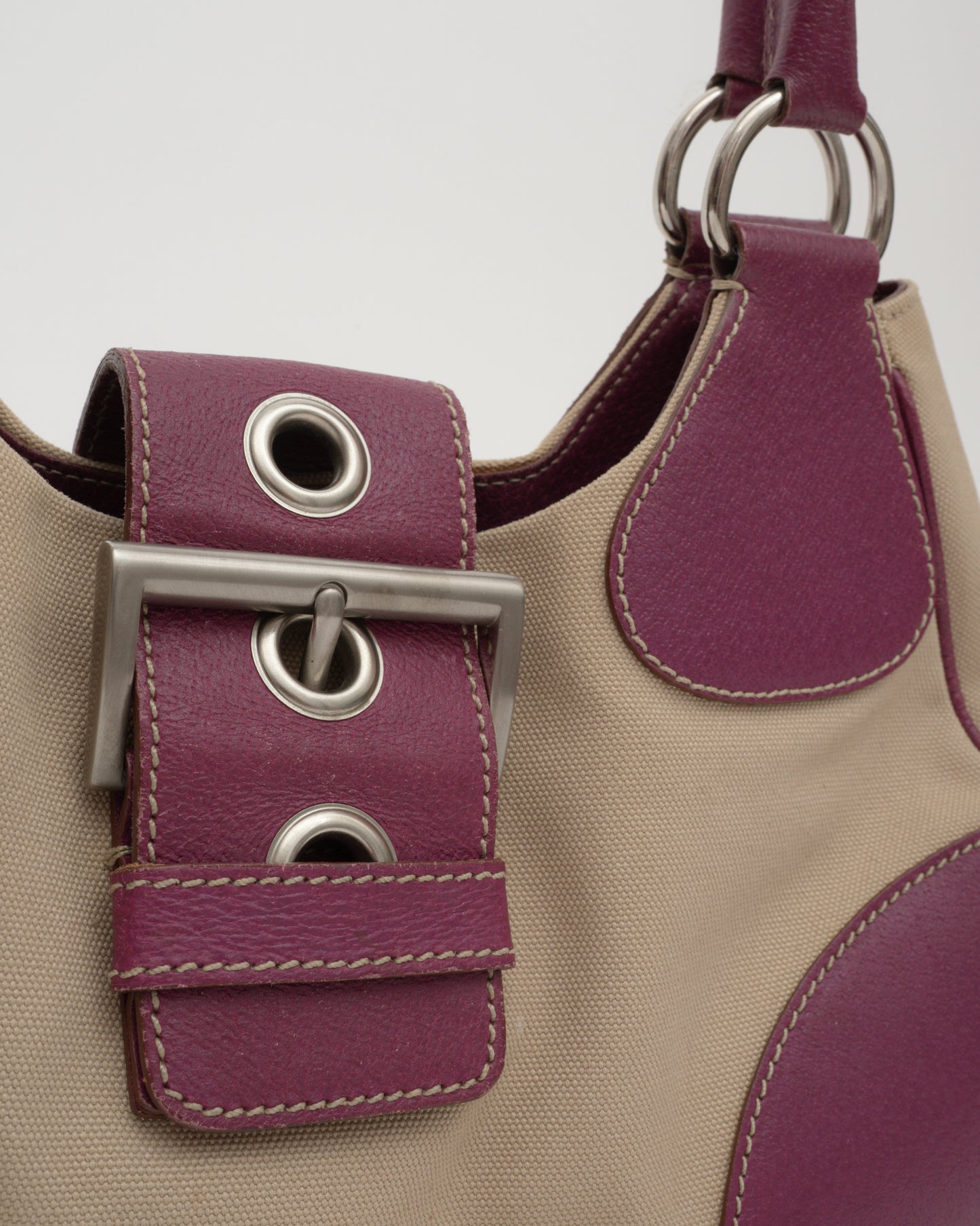 2000s PRADA Beige Magenta Moon Bag