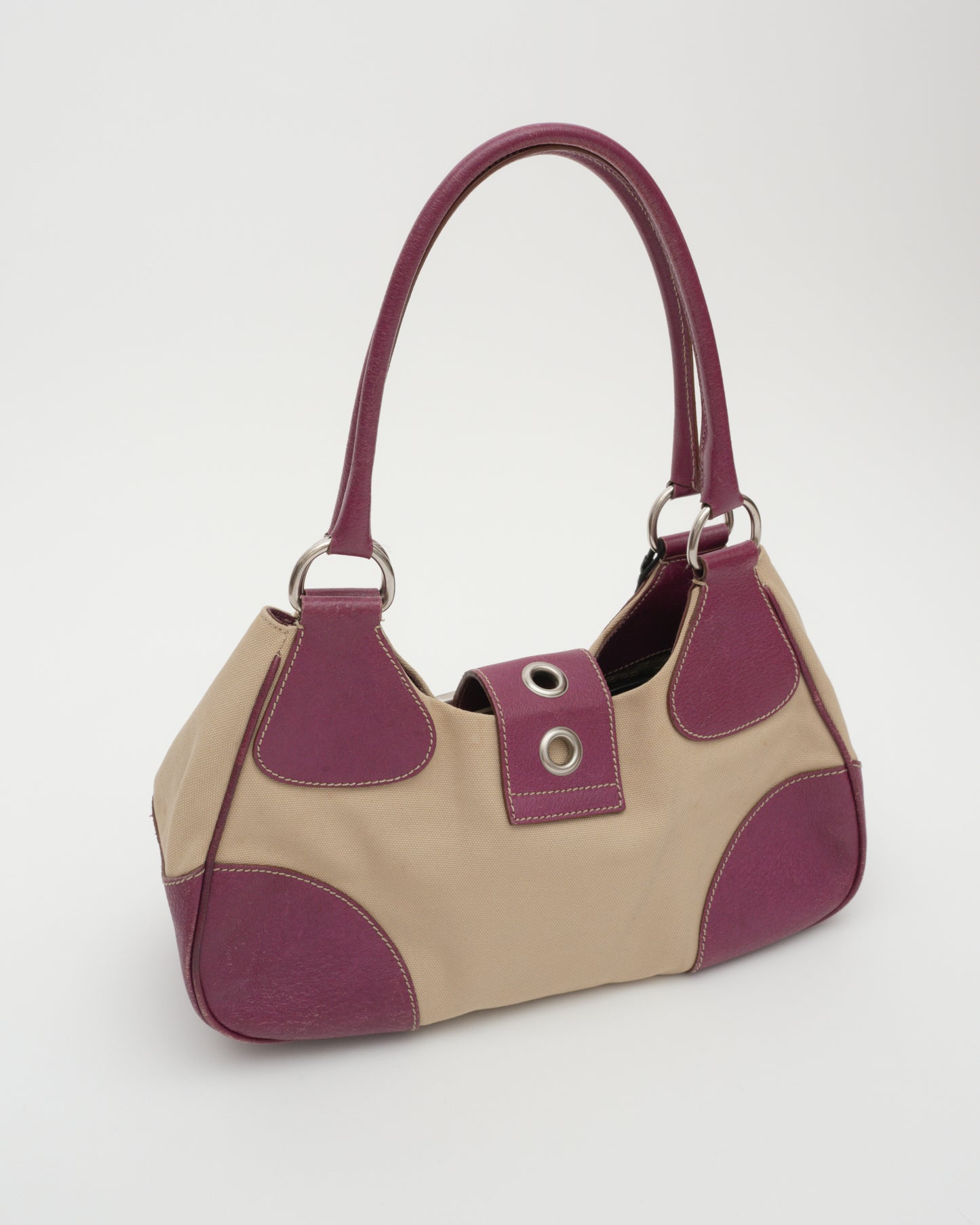 2000s PRADA Beige Magenta Moon Bag