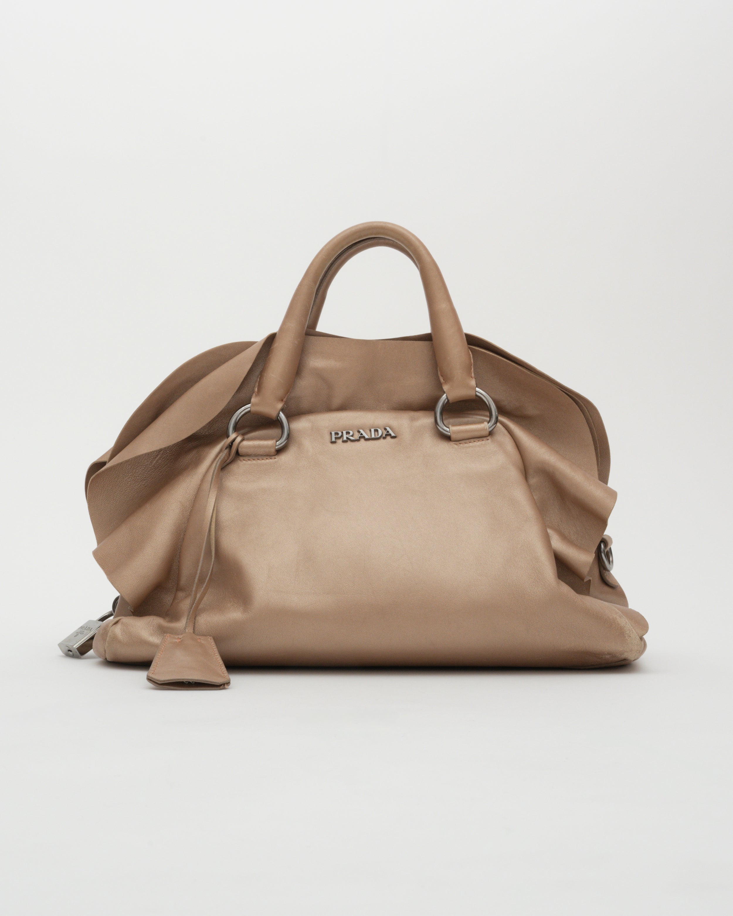 FW2008 PRADA Bronze Metallic Ruffle Bauletto Bag w/Padlock (as is