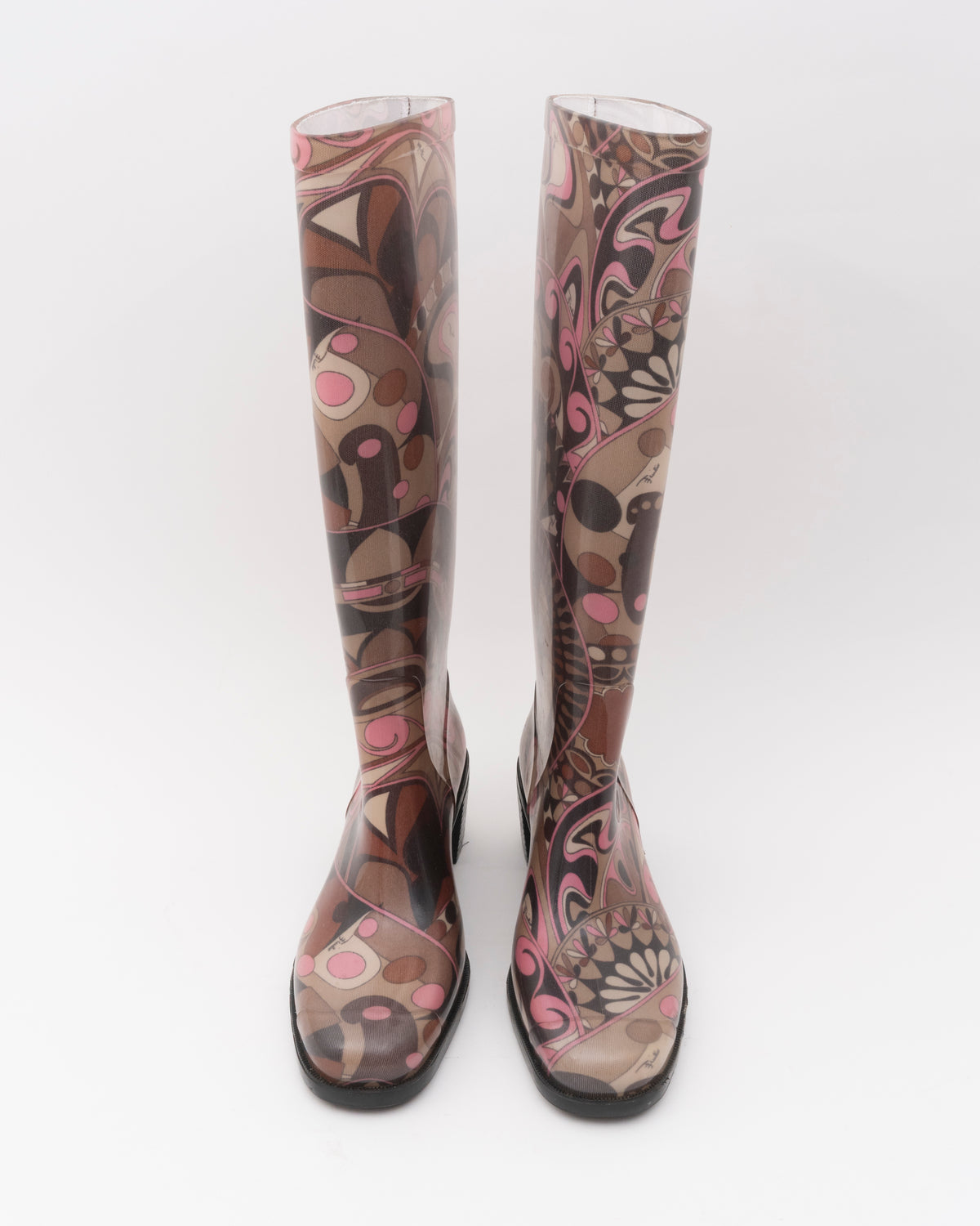 90s PUCCI Heeled Printed Rubber Rain Boots (38)