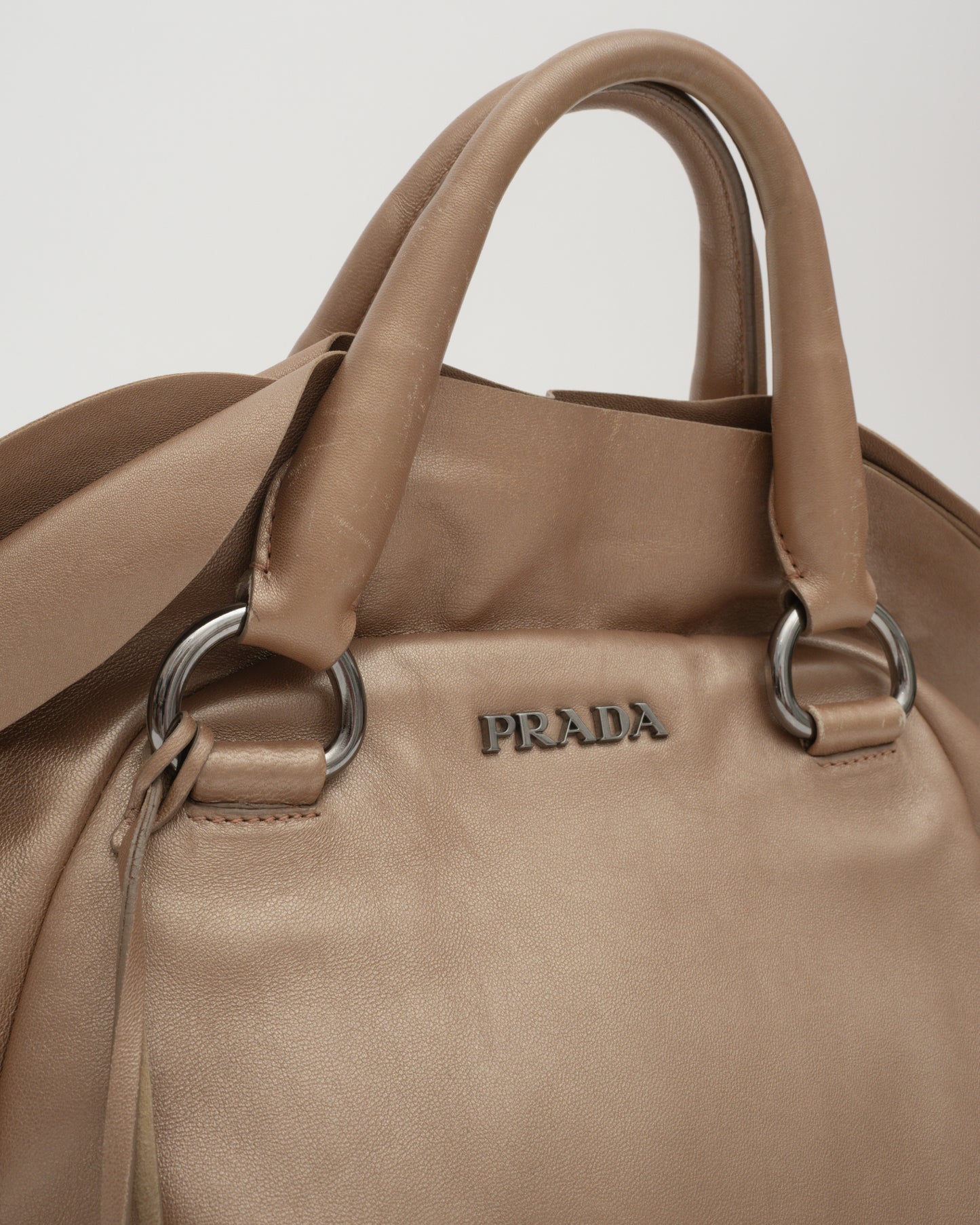 FW2008 PRADA Bronze Metallic Ruffle Bauletto Bag w/Padlock (as is)