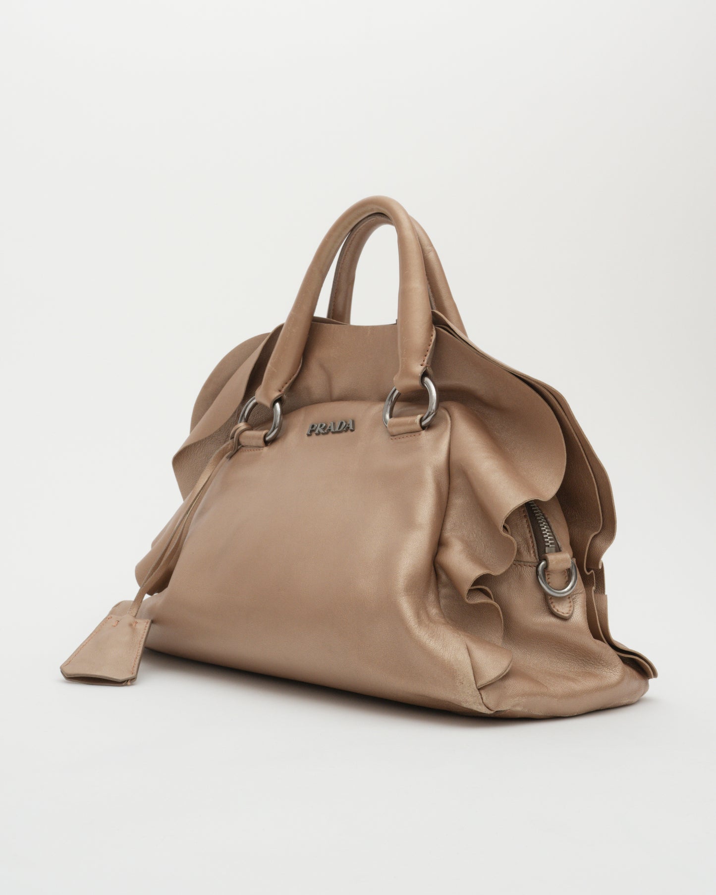 FW2008 PRADA Bronze Metallic Ruffle Bauletto Bag w/Padlock (as is)